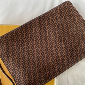 Fendi large flat suede pouch/wristlet